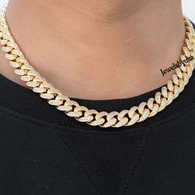 Pre-owned Nsg D/vvs Moissanite Men's Miami Cuban Link Necklace 925 Silver 15mm X 20" Free Stud In White