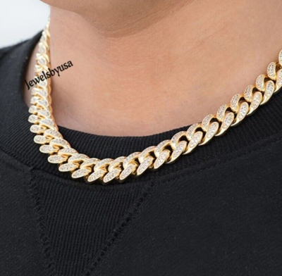 Pre-owned Nsg D/vvs Moissanite Men's Miami Cuban Link Necklace 925 Silver 15mm X 20" Free Stud In White