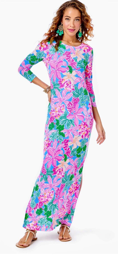Pre-owned Lilly Pulitzer Morgann Maxi Dress Tigers Lair Size L In Multicolor