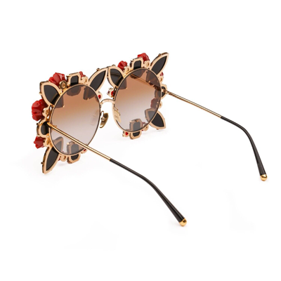 Pre-owned Dolce & Gabbana Leopard Rose Crystal Oversize Sunglasses Red Gold Dg2207 12663 In Gray
