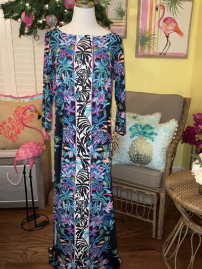 Pre-owned Lilly Pulitzer Seralina Maxi Dress Onyx Paradise Glow Size L In Multicolor