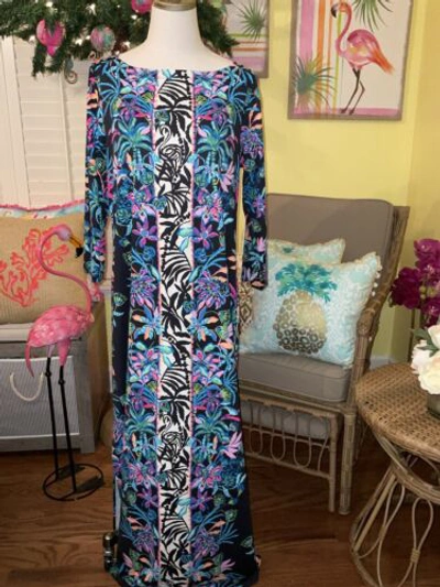 Pre-owned Lilly Pulitzer Seralina Maxi Dress Onyx Paradise Glow Size L In Multicolor