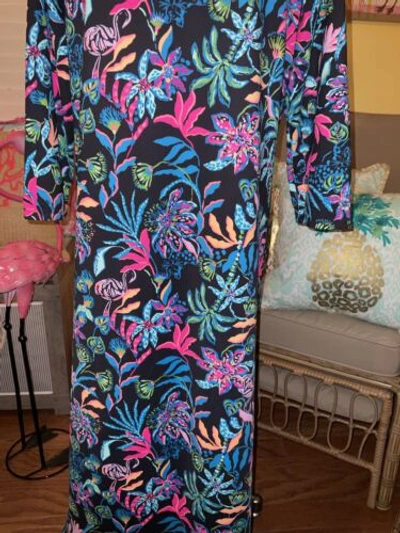 Pre-owned Lilly Pulitzer Seralina Maxi Dress Onyx Paradise Glow Size L In Multicolor