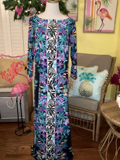 Pre-owned Lilly Pulitzer Seralina Maxi Dress Onyx Paradise Glow Size L In Multicolor