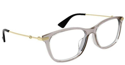 Pre-owned Gucci Gg 1061oa-002 Transparent Gray/gold Metal Rectangle Unisex Eyeglasses In Clear