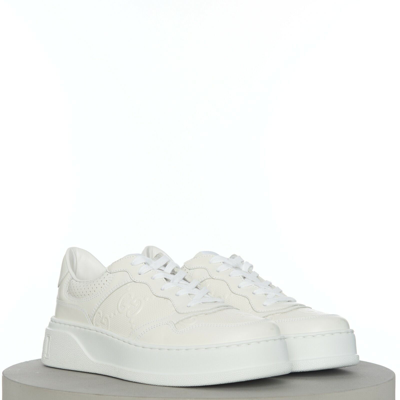 Pre-owned Gucci 850$ Men's White Leather Low Top Sneaker - Gg Embossed, Chunky
