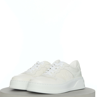 Pre-owned Gucci 850$ Men's White Leather Low Top Sneaker - Gg Embossed, Chunky