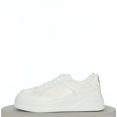 Pre-owned Gucci 850$ Men's White Leather Low Top Sneaker - Gg Embossed, Chunky