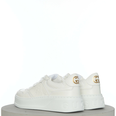Pre-owned Gucci 850$ Men's White Leather Low Top Sneaker - Gg Embossed, Chunky