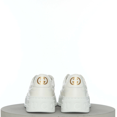 Pre-owned Gucci 850$ Men's White Leather Low Top Sneaker - Gg Embossed, Chunky