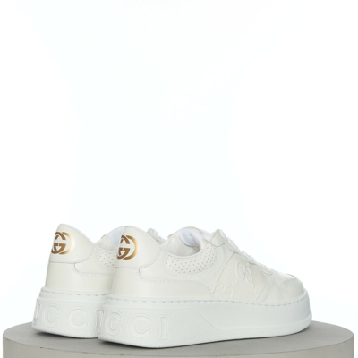 Pre-owned Gucci 850$ Men's White Leather Low Top Sneaker - Gg Embossed, Chunky