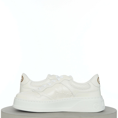 Pre-owned Gucci 850$ Men's White Leather Low Top Sneaker - Gg Embossed, Chunky