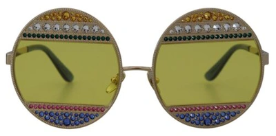 Pre-owned Dolce & Gabbana Dolce&gabbana Dg 2209b Women Gold Sunglasses Metal Crystal Embellished Eyewear In Yellow