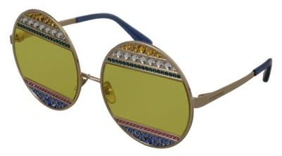 Pre-owned Dolce & Gabbana Dolce&gabbana Dg 2209b Women Gold Sunglasses Metal Crystal Embellished Eyewear In Yellow