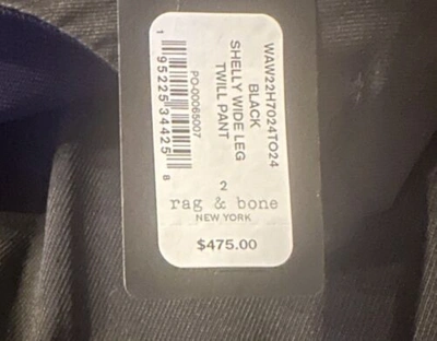 Pre-owned Rag & Bone Shelly Wide Leg Twill Pants In Black. Nwt. Size 2. Retail- $475