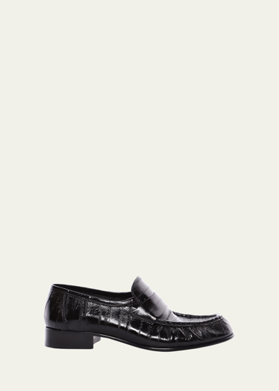 Shop The Row Soft Leather Flat Loafers In Black