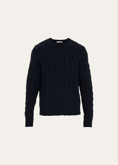 Shop The Row Men's Aldo Cable-knit Crewneck Sweater In Dark Navy