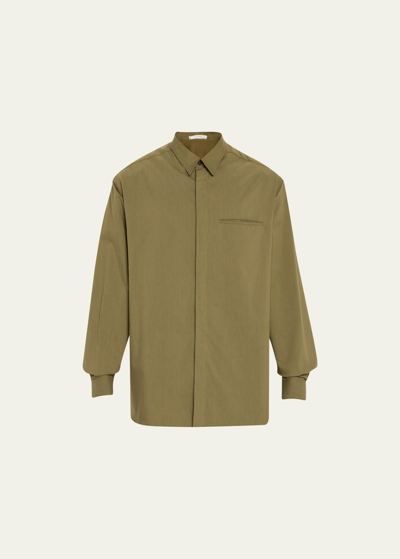 Shop The Row Men's Fili Silk-poplin Shirt In Army Green
