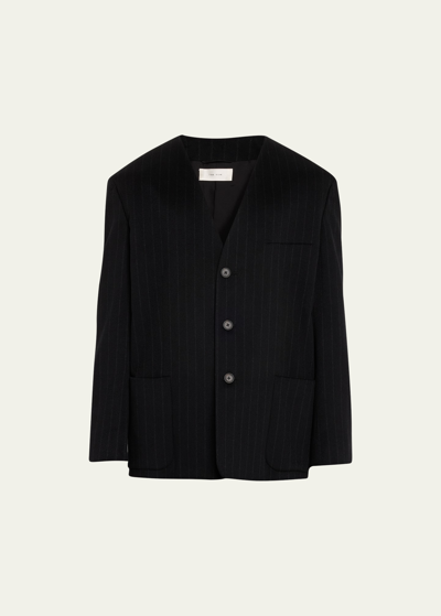 Shop The Row Men's Toran Pinstripe Collarless Sport Jacket In Black