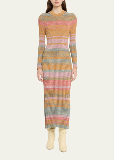 Shop Zimmermann Luminosity Mouline Ribbed Knit Midi Sweater Dress In Multi