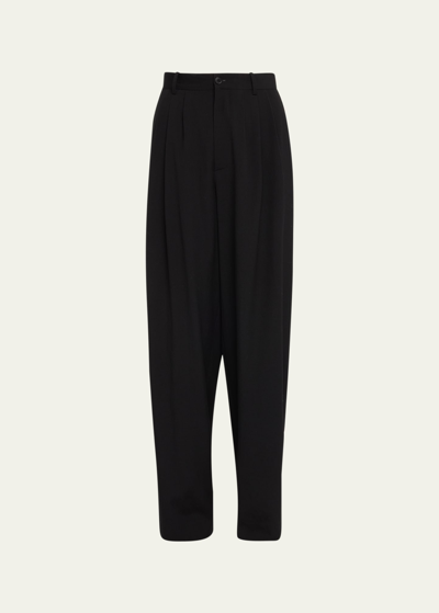 Shop The Row Rufos Pleated Wide-leg Wool Trousers In Black