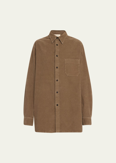 Shop The Row Idro Corduroy Collared Shirt In Camel