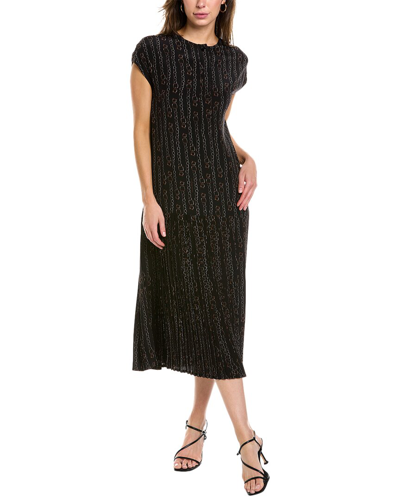 Shop Ferragamo Chain Print Pleated Silk Midi Dress In Black