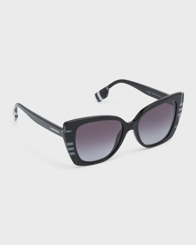 Shop Burberry Be439354 Check Acetate Cat-eye Sunglasses In Grey Flash