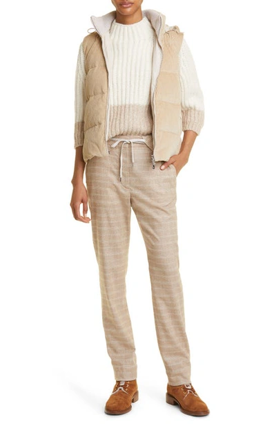Eleventy Plaid Drawstring Waist Virgin Wool Blend Pants In Sabbia