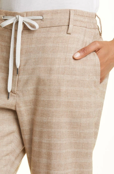 Eleventy Plaid Drawstring Waist Virgin Wool Blend Pants In Sabbia