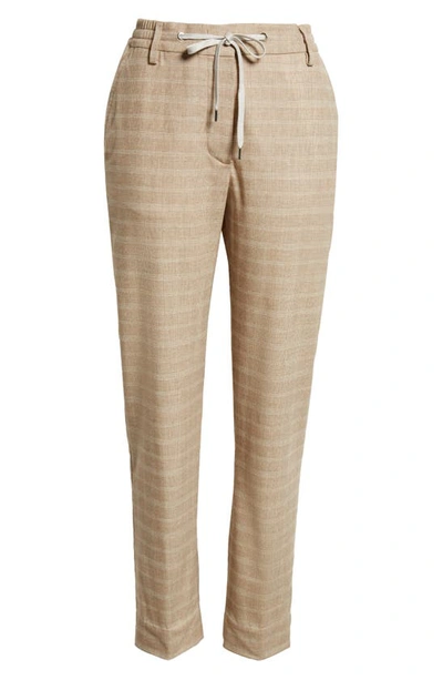 Eleventy Plaid Drawstring Waist Virgin Wool Blend Pants In Sabbia