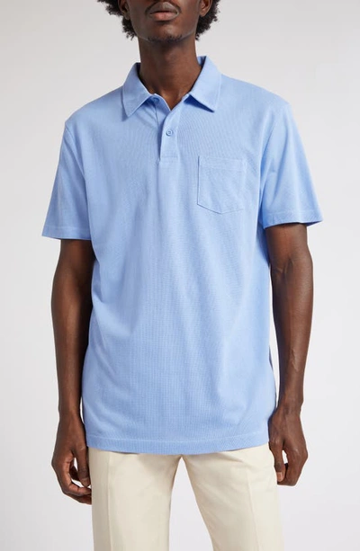 Shop Sunspel Riviera Cotton Polo In Cool Blue
