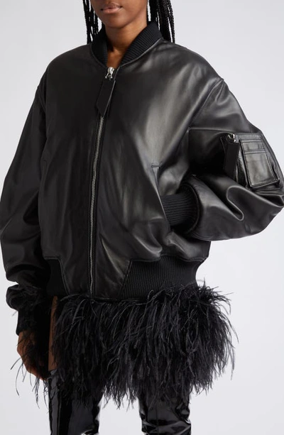 Shop Attico Anja Punk Oversize Leather Bomber Jacket In Black