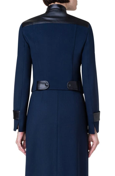 Shop Akris Punto Faux Leather & Stretch Wool Jacket In 097 Navy