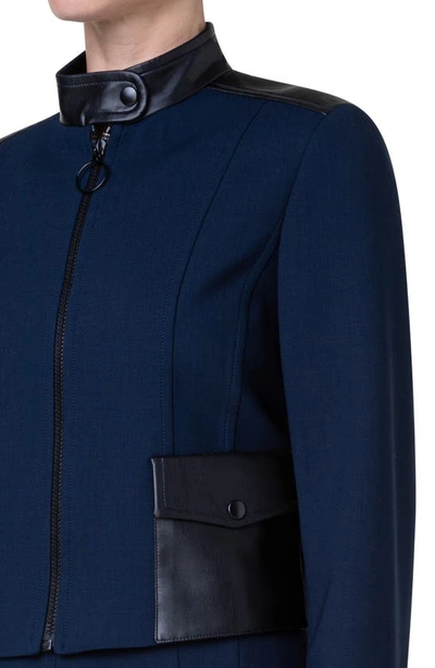 Shop Akris Punto Faux Leather & Stretch Wool Jacket In 097 Navy