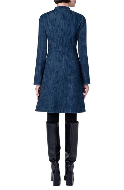 Shop Akris Punto Long Sleeve Stretch Cotton & Wool Denim Dress In 097 Navy Denim