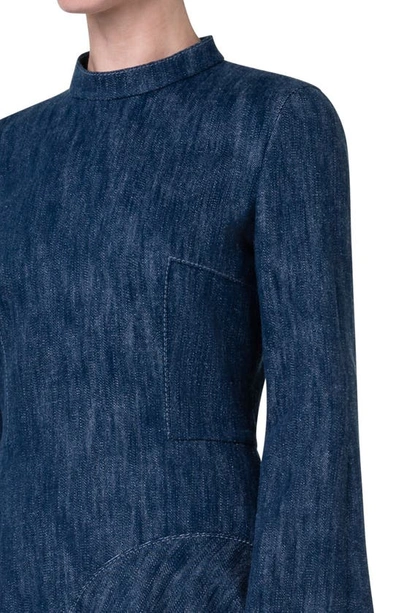 Shop Akris Punto Long Sleeve Stretch Cotton & Wool Denim Dress In 097 Navy Denim