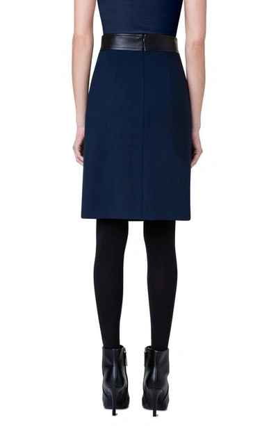 Shop Akris Punto Stretch Wool Crepe Pleated Skirt In 097 Navy
