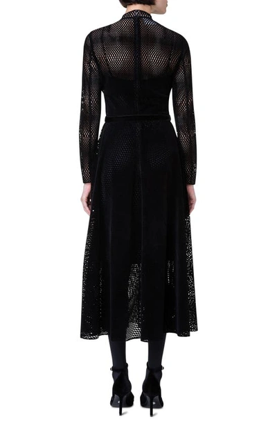 Shop Akris Punto Long Sleeve Velvet Grid Dress In 009 Black