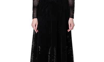 Shop Akris Punto Long Sleeve Velvet Grid Dress In 009 Black