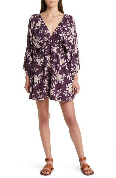 Shop Free People Portia Floral Long Sleeve Babydoll Minidress In Black Cherry Combo