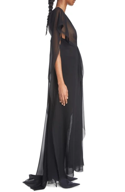 Shop Balenciaga Tie Front Cape Gown In Black