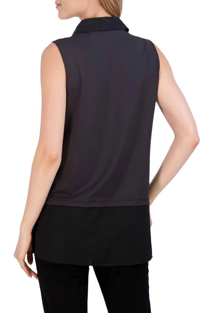 Foxcroft Mixed Media Sleeveless Layered Shirt In Black