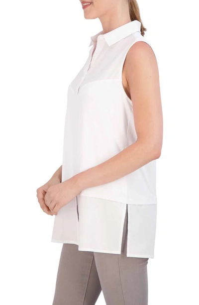 Shop Foxcroft Mixed Media Sleeveless Layered Shirt In White