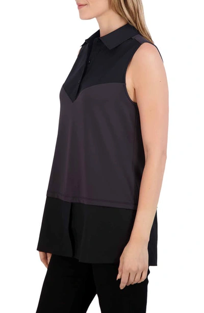Foxcroft Mixed Media Sleeveless Layered Shirt In Black
