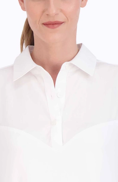 Shop Foxcroft Mixed Media Sleeveless Layered Shirt In White