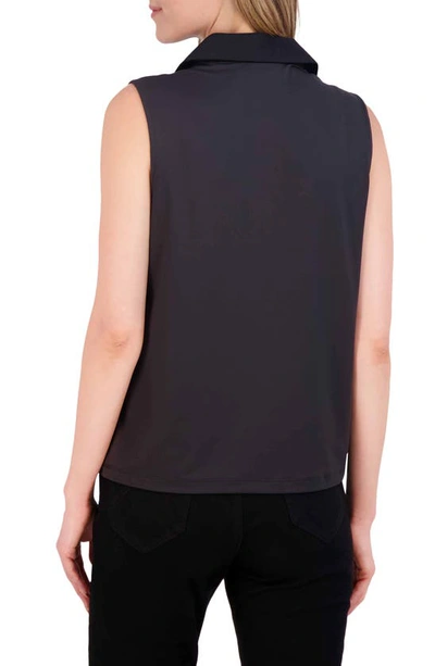 Foxcroft Mixed Media Sleeveless Button-up Shirt In Black