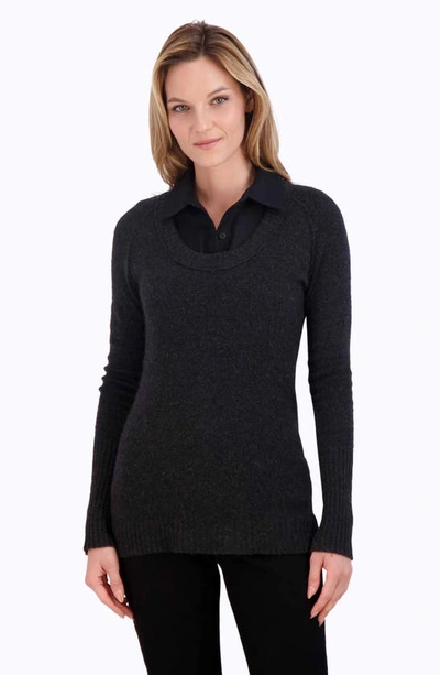 Foxcroft Mixed Media Sleeveless Button-up Shirt In Black