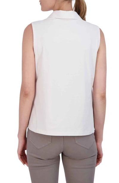 Shop Foxcroft Mixed Media Sleeveless Button-up Shirt In White