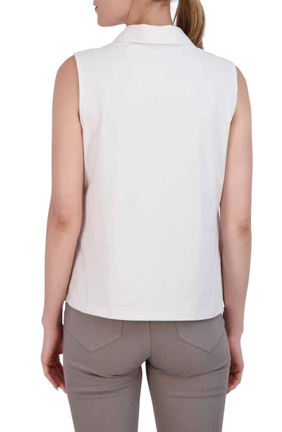 Foxcroft Mixed Media Sleeveless Button-up Shirt In White